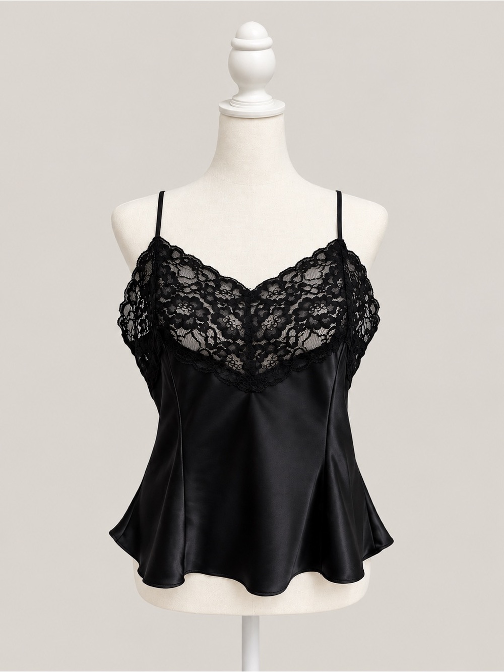 Vintage Black Satin Lace Camisole Lingerie Top 90s Y2K Dark Coquette Goth